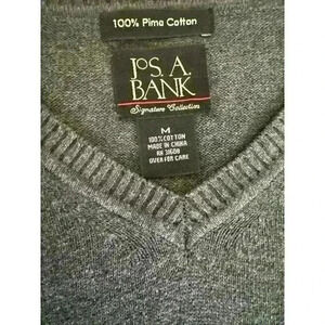 JoS A. Bank | Men’s Medium V-Neck Grey Gray Sweater 100% Pima Cotton Lightweight